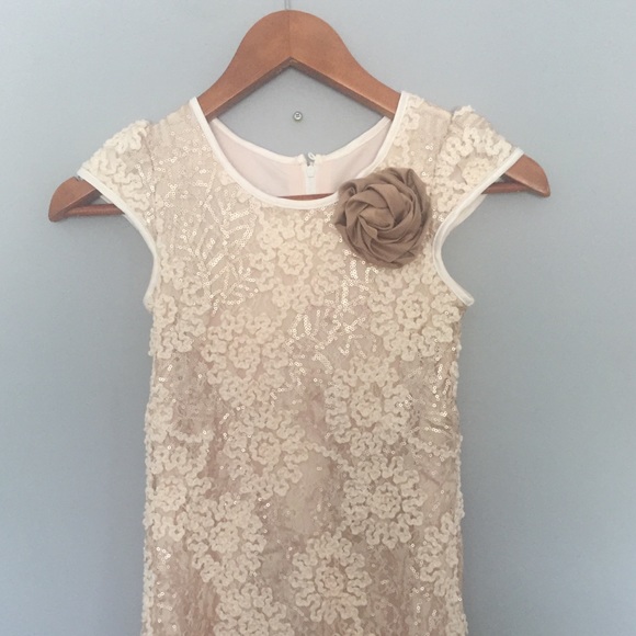 Cream Sequin Fitted Dress - Picture 2 of 4